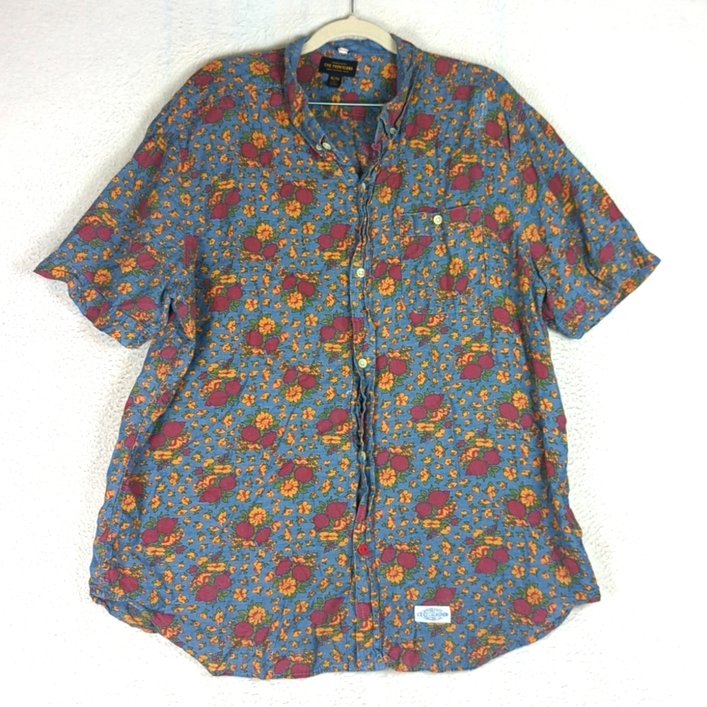Floral Casual Button Down Shirt - Blue and Red